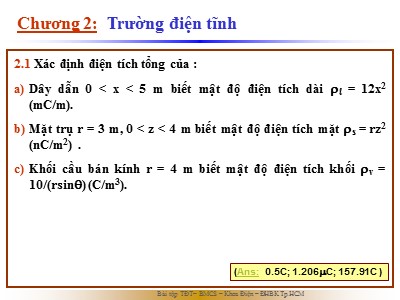 Bài tập Trường điện từ - Chương 2: Trường điện tĩnh