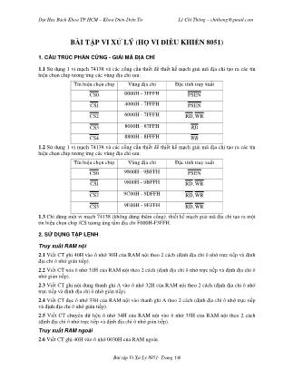 Bài tập vi xử lý (Họ vi điều khiển 8051) - Lê Chí Thông