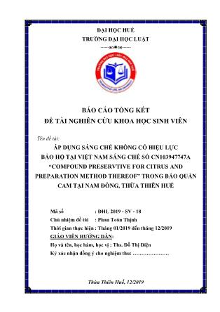 Báo cáo đề tài Áp dụng sáng chế không có hiệu lực bảo hộ tại Việt Nam sáng chế số CN103947747A