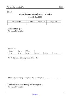 Báo cáo Thí nghiệm Mạch điện - Bài 3: Mạch ba pha