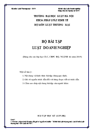 Bộ bài tập Luật doanh nghiệp (Dùng cho các lớp học CLC, CBPL bộ, ngành từ năm 2019)