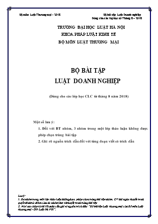 Bộ bài tập Luật doanh nghiệp (Dùng cho các lớp học CLC từ tháng 8 năm 2018)