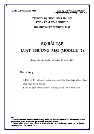 Bộ bài tập Luật thương mại (Module 2) (Dùng cho các lớp học từ tháng 12 năm 2019) - Đại học Luật Hà Nội