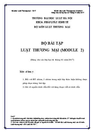 Bộ bài tập Luật thương mại (Module 2) (Dùng cho các lớp học từ tháng 1 năm 2017) - Đại học Luật Hà Nội