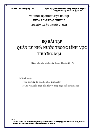 Bộ bài tập Quản lý nhà nước trong lĩnh vực thương mại (Dùng cho các lớp học từ tháng 01 năm 2017) - Đại học Luật Hà Nội