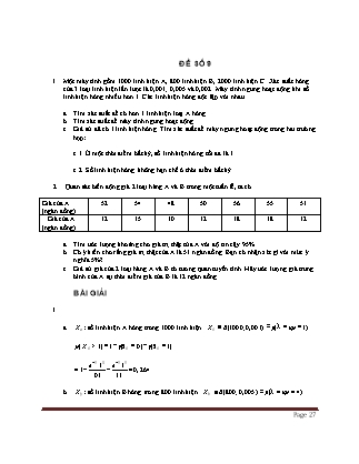 Bộ đề thi môn Xác suất thống kê - Đề 9 và 10 (Có đáp án)