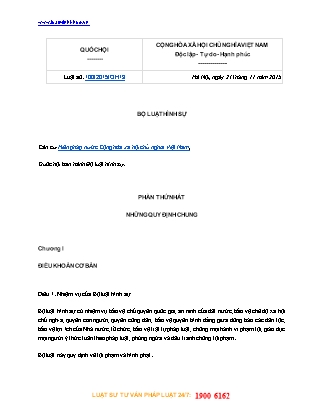 Bộ luật Hình sự nước Cộng hòa xã hội chủ nghĩa Việt Nam - Luật số: 100/2015/QH13