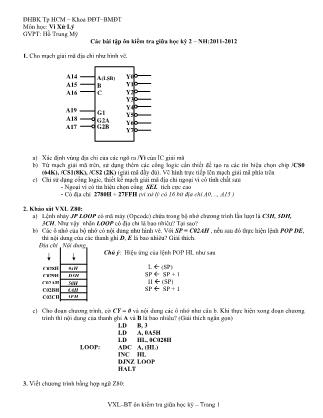 Các bài tập ôn kiểm tra giữa học kỳ 2 môn Vi xử lý - Năm học 2011-2012 - Hồ Trung Mỹ