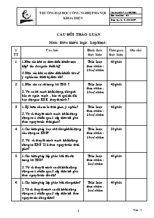 Câu hỏi thảo luận môn Điều khiển logic