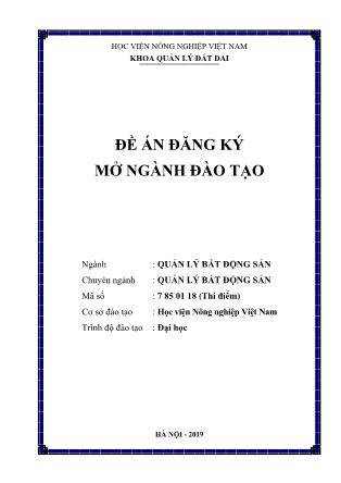 Đề án đăng ký mở ngành đào tạo - Ngành: Quản lý bất động sản