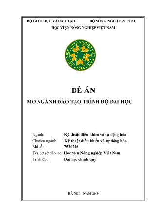 Đề án mở ngành đào tạo trình độ Đại học - Ngành: Kỹ thuật điều khiển và tự động hóa - Học viện Nông nghiệp Việt Nam