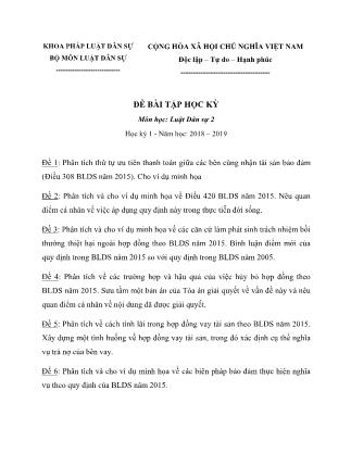 Đề bài tập học kỳ 1 môn học Luật dân sự 2 - Năm học 2018-2019