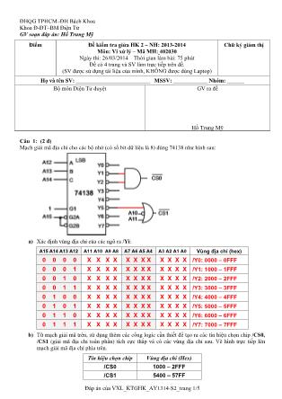 Đề kiểm tra giữa học kỳ 2 môn Vi xử lý - Năm học 2013-2014 - Hồ Trung Mỹ
