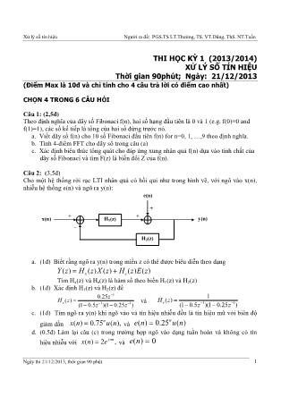 Đề thi học kỳ I môn Xử lý số tín hiệu - Năm học 2013-2014 (Có đáp án)