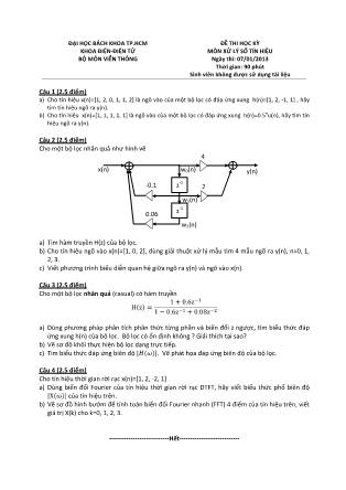 Đề thi học kỳ môn Xử lý số tín hiệu - Ngày thi: 07/01/2013 - Đại học Bách khoa thành phố Hồ Chí Minh