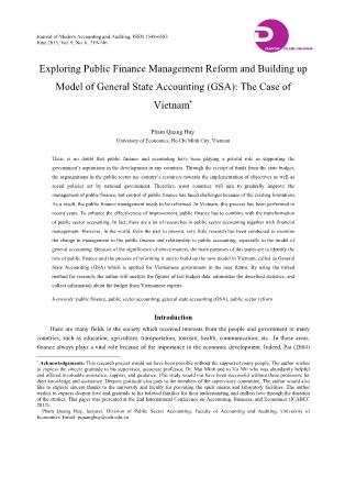 Exploring public finance management reform and building up model of general state accounting (GSA): The case of Vietnam