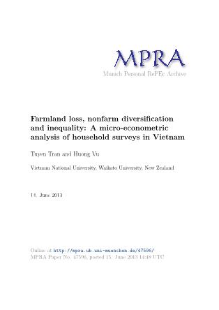 Farmland loss, nonfarm diversification and inequality: A microeconometric analysis of household surveys in Vietnam