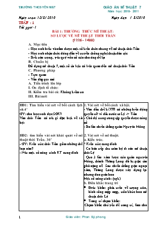 Giáo án Mĩ thuật Lớp 7 - Chương trình cả năm - Phan Sỹ Phong