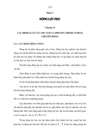 Giáo trình Cơ học lý thuyết - Chương 11: Các Định luật của Niu-tơn và phương trình vi phân chuyển động