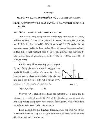 Giáo trình Cơ học lý thuyết - Chương 3: Ma sát và bài toán cân bằng của vật khi có ma sát