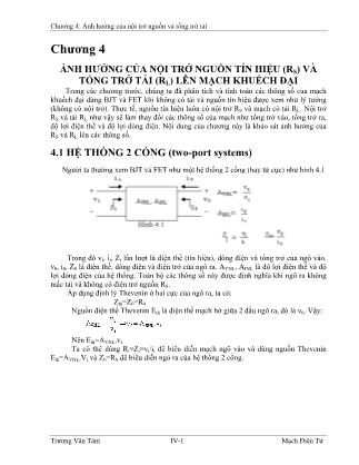 Giáo trình Mạch điện tử - Chương 4: Ảnh hưởng của nội trở nguồn tín hiệu (Rs) và tổng trở tải (Rl) lên mạch khuếch đại
