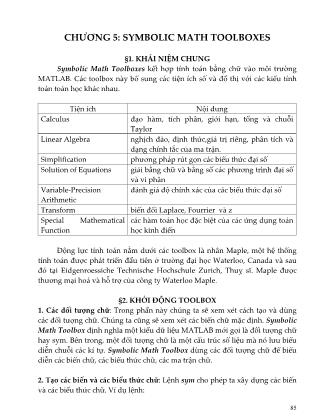 Giáo trình môn Matlab - Chương 5: Symbolic Math Toolboxes