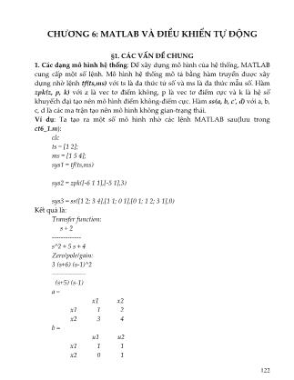 Giáo trình môn Matlab - Chương 6: Matlab và điều khiển tự động (Phần 1)