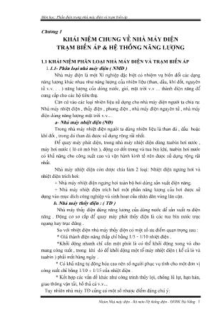 Giáo trình Phần điện trong nhà máy điện và trạm biến áp - Chương 1: Khái niệm chung về nhà máy điện trạm biến áp & Hệ thống năng lượng