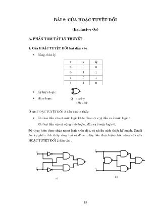 Giáo trình thực tập Kỹ thuật số - Bài 2: Cửa hoặc tuyệt đối (Exclusive Or)