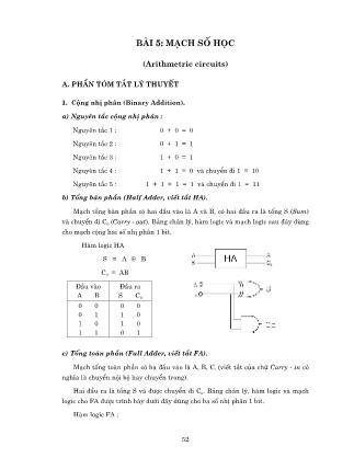 Giáo trình thực tập Kỹ thuật số - Bài 5: Mạch số học (Arithmetric circuits)