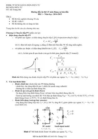 Hướng dẫn ôn thi lý thuyết học kỳ I môn Dụng cụ bán dẫn - Năm học 2014-2015 - Hồ Trung Mỹ