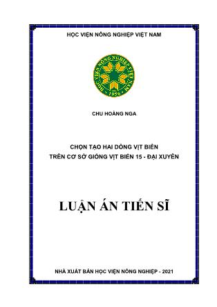 Luận án Chọn tạo hai dòng vịt biển trên cơ sở giống vịt biển 15 - Đại Xuyên