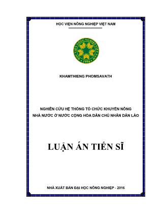 Luận án Nghiên cứu hệ thống tổ chức khuyến nông nhà nước ở nước Cộng hòa Dân chủ Nhân dân Lào