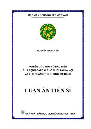 Luận án Nghiên cứu một số đặc điểm của bệnh care ở chó nuôi tại Hà Nội và chế kháng thể phòng trị bệnh