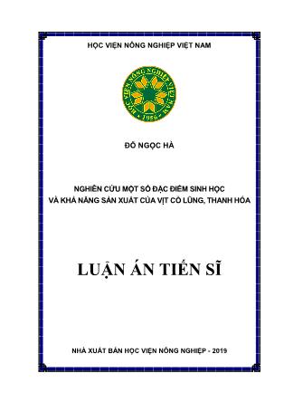 Luận án Nghiên cứu một số đặc điểm sinh học và khả năng sản xuất của vịt Cổ Lũng, Thanh Hóa