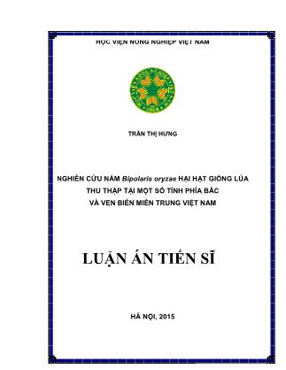 Luận án Nghiên cứu nấm Bipolaris oryzae hại hạt giống lúa thu thập tại một số tỉnh phía Bắc và ven biển miền Trung Việt Nam