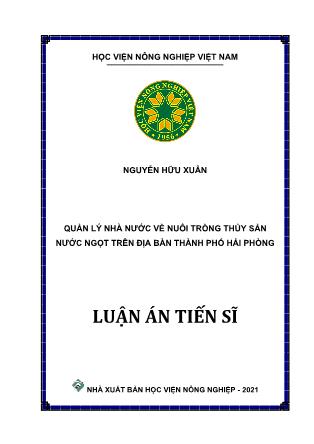 Luận án Quản lý nhà nước về nuôi trồng thủy sản nước ngọt trên địa bàn thành phố Hải Phòng