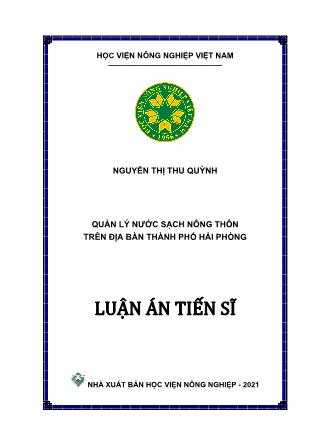 Luận án Quản lý nước sạch nông thôn trên địa bàn thành phố Hải Phòng