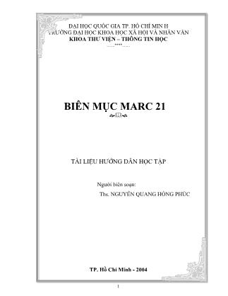 Tài liệu hướng dẫn học tập Biên mục MARC 21