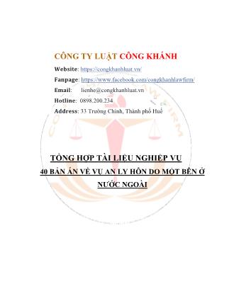 Tổng hợp tài liệu nghiệp vụ 40 bản án về vụ án ly hôn do một bên ở nước ngoài