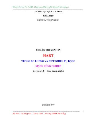 Bài giảng Chuẩn truyền tin HART trong đo lường và điều khiển tự động mạng công nghiệp