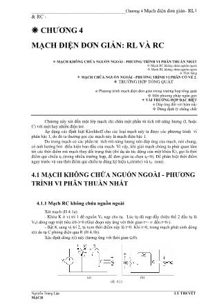 Bài giảng Lý thuyết mạch điện - Chương 4: Mạch điện đơn giản RL và RC