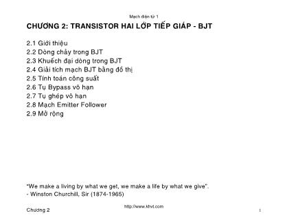 Bài giảng Mạch điện tử 1 - Chương 2: Transistor hai lớp tiếp giáp - BJT