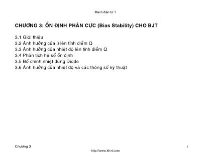 Bài giảng Mạch điện tử 1 - Chương 3: Ổn định phân cực (Bias stability) cho BJT