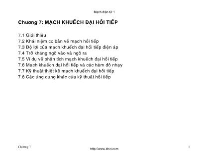 Bài giảng Mạch điện tử 1 - Chương 7: Mạch khuếch đại hồi tiếp