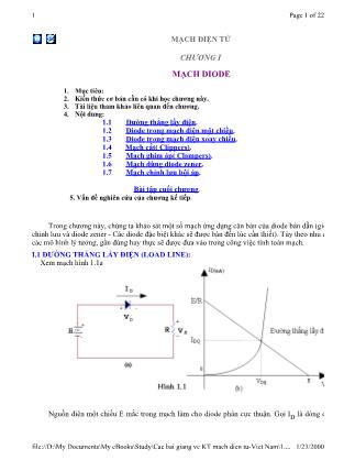 Bài giảng môn Mạch điện tử - Chương 1: Mạch Diode