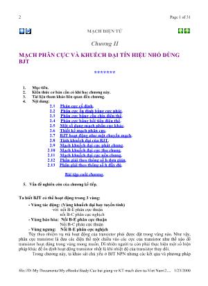 Bài giảng môn Mạch điện tử - Chương 2: Mạch phân cực và khuếch đại tín hiệu nhỏ dùng BJT
