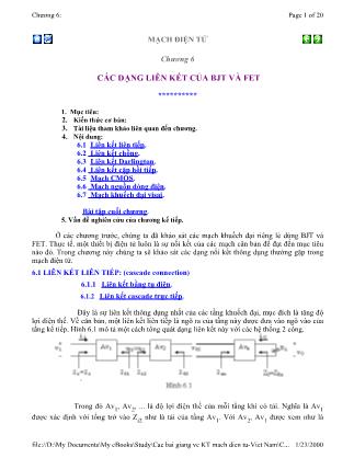 Bài giảng môn Mạch điện tử - Chương 6: Các dạng liên kết của BJT và FET