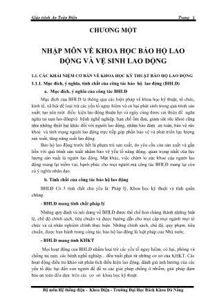 Giáo trình An toàn điện - Chương 1: Nhập môn về khoa học bảo hộ lao động và vệ sinh lao động