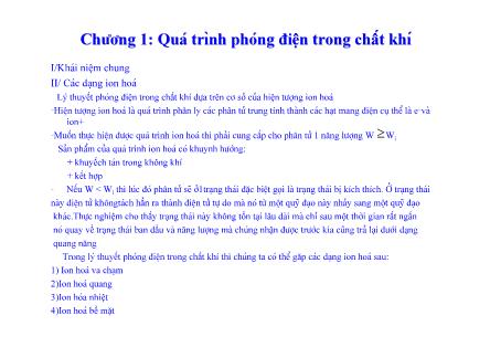 Giáo trình Kỹ thuật điện cao áp - Chương 1: Quá trình phóng điện trong chất khí